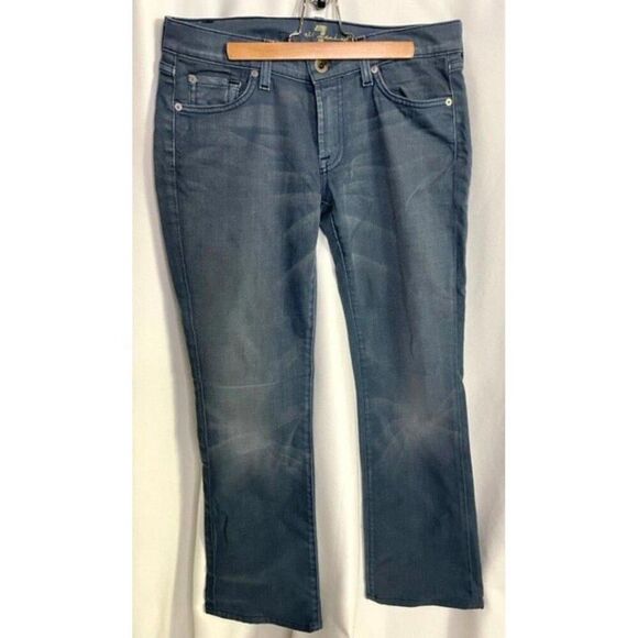7 For All Mankind Blue Gray Distressed Antiqued Boot Cut Jeans Womens Size 28 - Picture 2 of 10